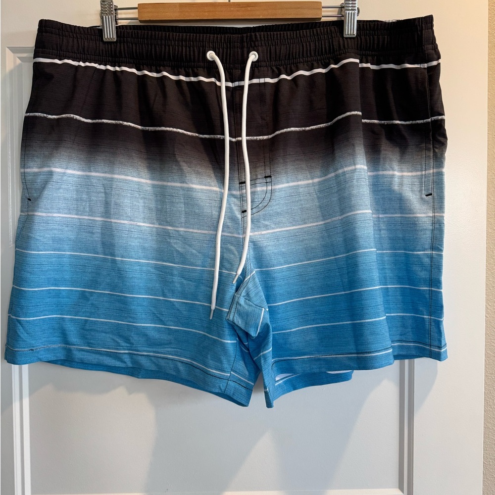 Silkworld Mens XXL Swimming Trunks Compression Liner Pockets Black Blue New